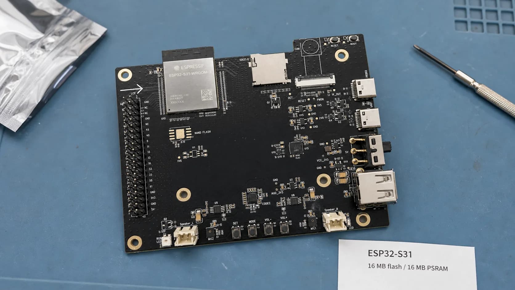 ESP32-S31-Korvo-1 development board with power UART and USB host connectors