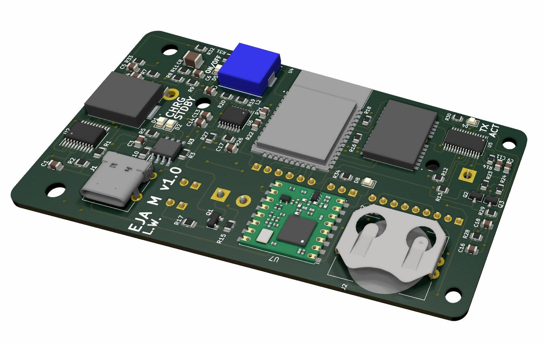 EJA-M ESP32 buoy PCB for field sensing with solar power and enclosure-ready layout