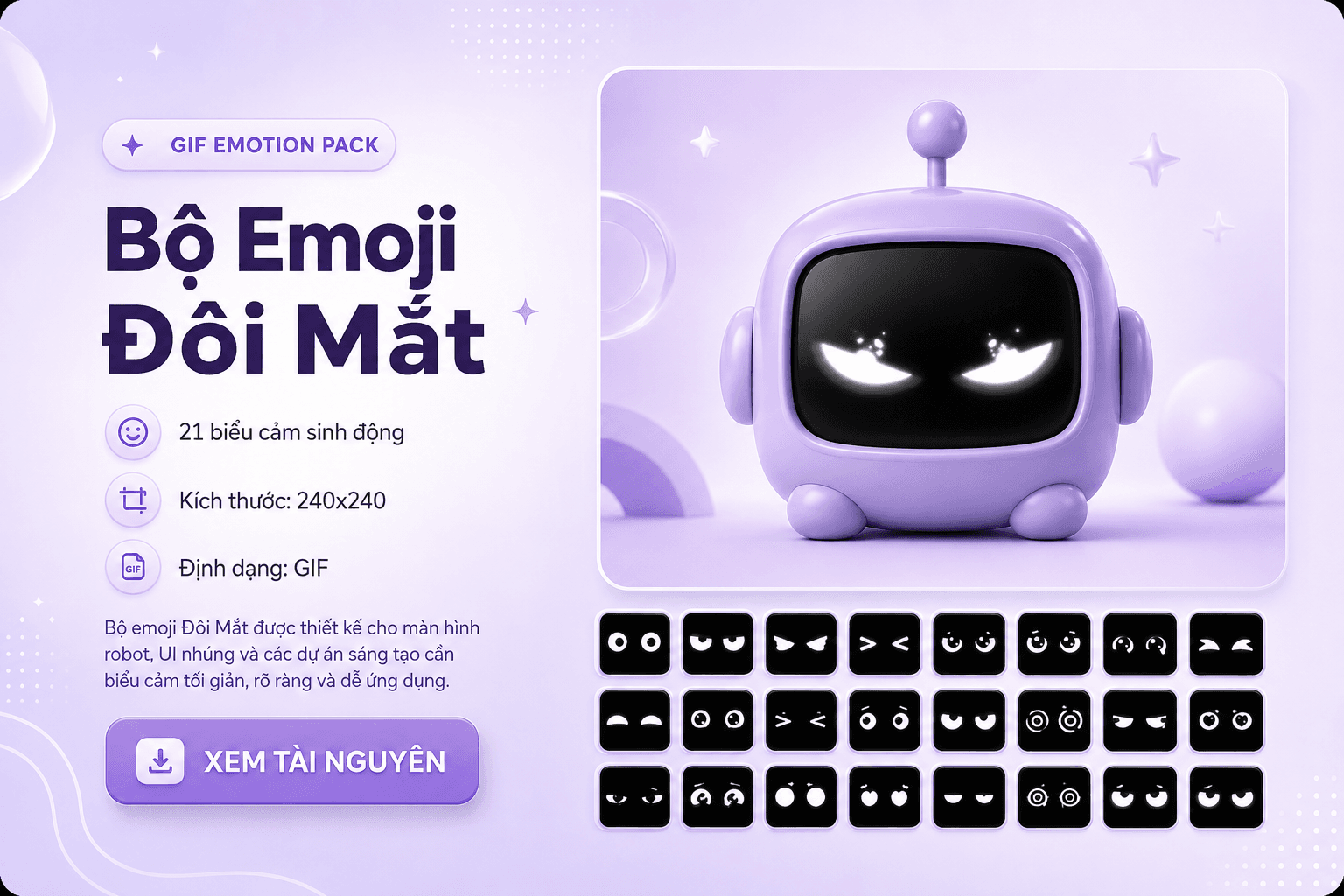 Eyes emoji GIF pack preview with expressive animated eye states for Mochi robot