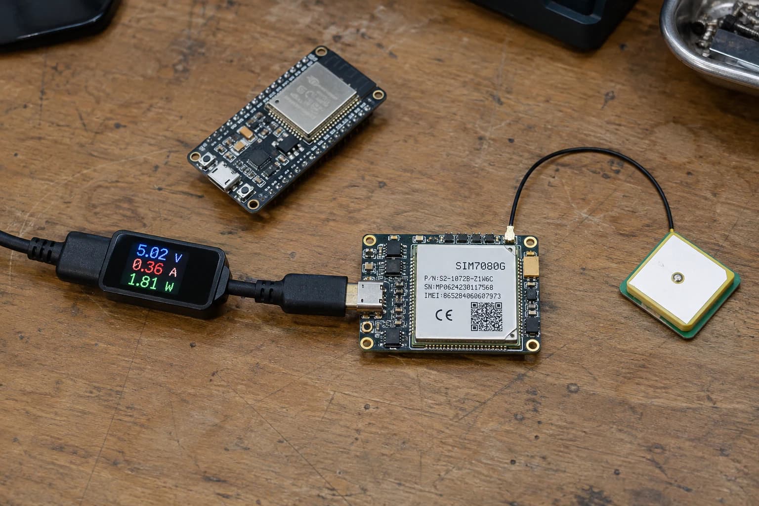 Cellular modem and ESP32 power-stability test setup