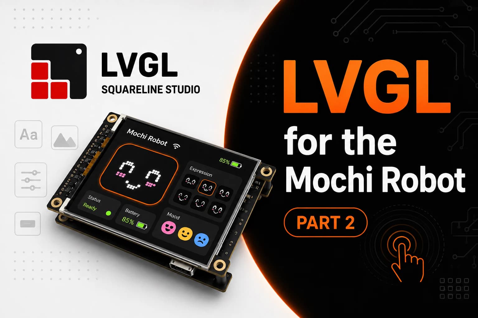 LVGL interface flow for Mochi robot emotional states and screen animations