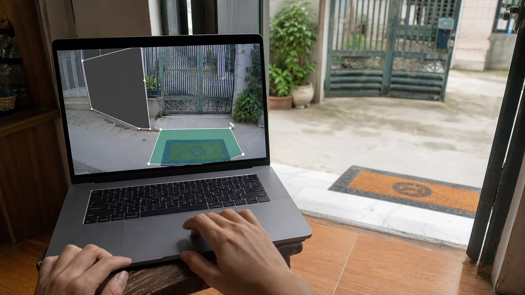 Configuring a doorstep detection zone and masking a neighboring property in the doorbell view