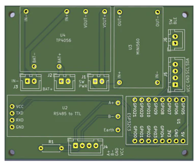 ESPiezometer PCB rendered in KiCad 3D view
